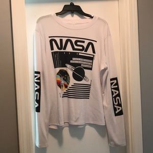 White “NASA” printed long sleeve shirt